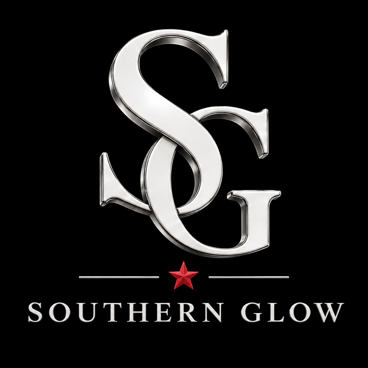 Southern Glow silver SG monogram and wordmark